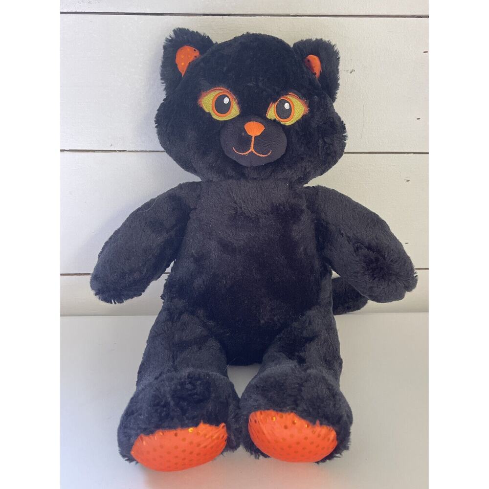 Build-A-Bear Midnight Sparkle Black Halloween Kitty Cat 16" Plush Orange Glow
